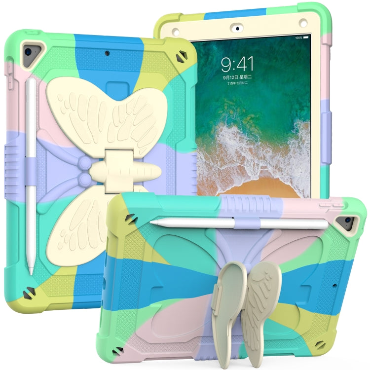 Beige PC + Silicone Anti-drop Protective Case with Butterfly Shape Holder & Pen Slot, For iPad 9.7 2018 & 2017 / Pro 9.7 inch / Air 2 / 6, For iPad 10.2 2021 & 2020 & 2019 / Air 3 10.5 inch, For iPad 10.2 2020 & 2019 / Air 3 10.5 inch                  ...