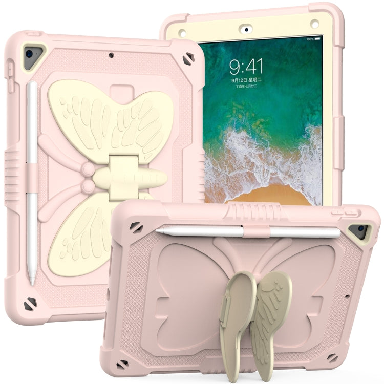Beige PC + Silicone Anti-drop Protective Case with Butterfly Shape Holder & Pen Slot, For iPad 9.7 2018 & 2017 / Pro 9.7 inch / Air 2 / 6, For iPad 10.2 2021 & 2020 & 2019 / Air 3 10.5 inch, For iPad 10.2 2020 & 2019 / Air 3 10.5 inch                  ...