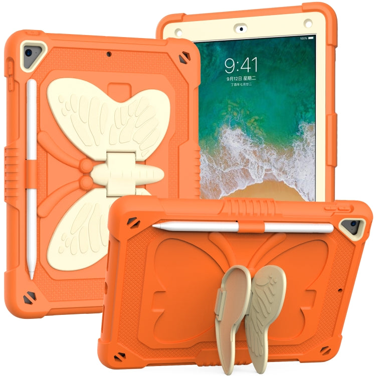 Beige PC + Silicone Anti-drop Protective Case with Butterfly Shape Holder & Pen Slot, For iPad 9.7 2018 & 2017 / Pro 9.7 inch / Air 2 / 6, For iPad 10.2 2021 & 2020 & 2019 / Air 3 10.5 inch, For iPad 10.2 2020 & 2019 / Air 3 10.5 inch                  ...