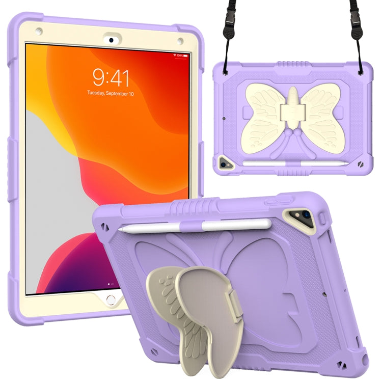 Beige PC + Silicone Anti-drop Protective Case with Butterfly Shape Holder & Pen Slot, For iPad 9.7 2018 & 2017 / Pro 9.7 inch / Air 2 / 6, For iPad 10.2 2021 & 2020 & 2019 / Air 3 10.5 inch, For iPad 10.2 2020 & 2019 / Air 3 10.5 inch                  ...