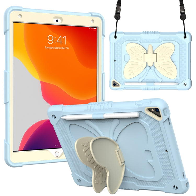 Beige PC + Silicone Anti-drop Protective Case with Butterfly Shape Holder & Pen Slot, For iPad 9.7 2018 & 2017 / Pro 9.7 inch / Air 2 / 6, For iPad 10.2 2021 & 2020 & 2019 / Air 3 10.5 inch, For iPad 10.2 2020 & 2019 / Air 3 10.5 inch                  ...