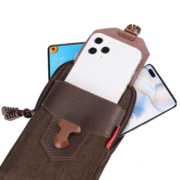 For 6-7 inch Mobile Phones Universal PU Leather + Fabric Stitching Waist Bag