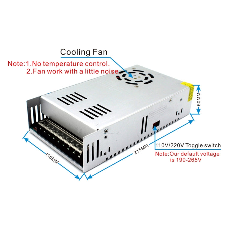 Light Bar Regulated Switching Power Supply LED Transformer, Size: 215 x 115 x 50mm, S-300-5 DC5V 60A 300W, S-350-5 DC5V 70A 350W, S-300-12 DC12V 25A 300W, S-360-12 DC12V 30A 360W, S-400-12 DC12V 33A 400W, S-480-12 DC12V 40A 480W, S-500-12 DC12V 41A 500...