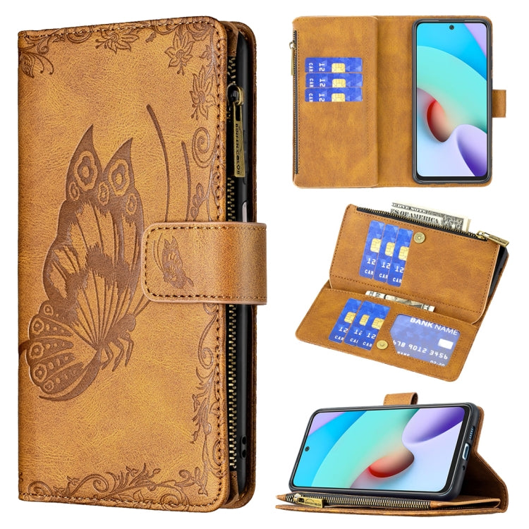Flying Butterfly Embossing Pattern Zipper Horizontal Flip Leather Case with Holder & Card Slots & Wallet, For Xiaomi Redmi 10