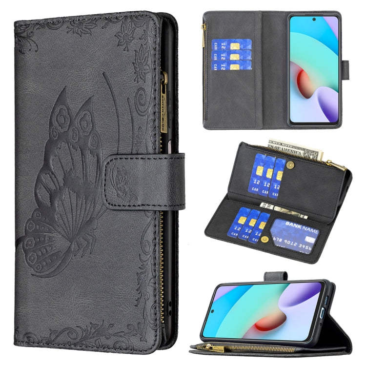 Flying Butterfly Embossing Pattern Zipper Horizontal Flip Leather Case with Holder & Card Slots & Wallet, For Xiaomi Redmi 10