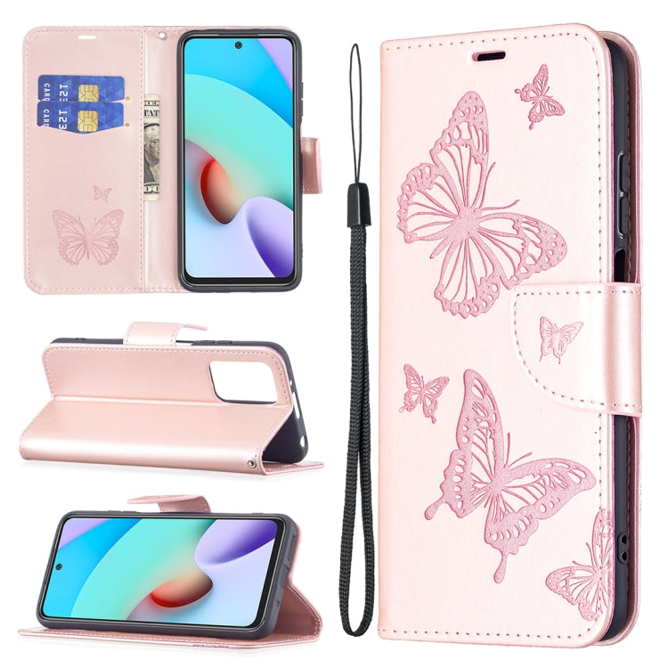 Two Butterflies Embossing Pattern Horizontal Flip Leather Case with Holder & Card Slot & Wallet & Lanyard, For Xiaomi Redmi 10