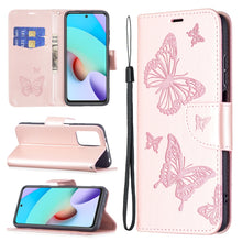 Load image into Gallery viewer, Two Butterflies Embossing Pattern Horizontal Flip Leather Case with Holder &amp; Card Slot &amp; Wallet &amp; Lanyard, For Xiaomi Redmi 10