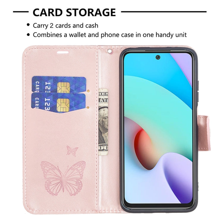 Two Butterflies Embossing Pattern Horizontal Flip Leather Case with Holder & Card Slot & Wallet & Lanyard, For Xiaomi Redmi 10