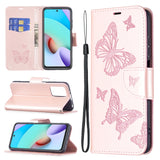 Two Butterflies Embossing Pattern Horizontal Flip Leather Case with Holder & Card Slot & Wallet & Lanyard, For Xiaomi Redmi 10