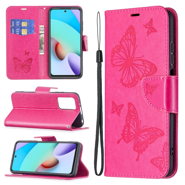 Two Butterflies Embossing Pattern Horizontal Flip Leather Case with Holder & Card Slot & Wallet & Lanyard, For Xiaomi Redmi 10