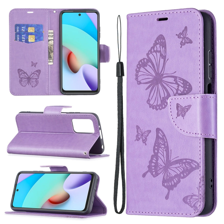 Two Butterflies Embossing Pattern Horizontal Flip Leather Case with Holder & Card Slot & Wallet & Lanyard, For Xiaomi Redmi 10