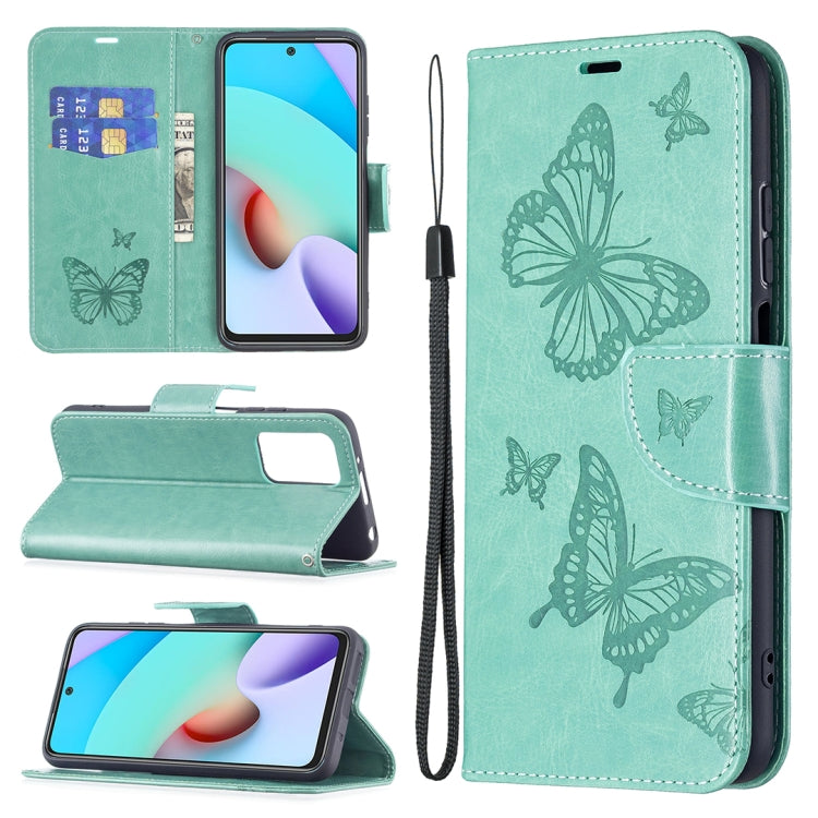 Two Butterflies Embossing Pattern Horizontal Flip Leather Case with Holder & Card Slot & Wallet & Lanyard, For Xiaomi Redmi 10