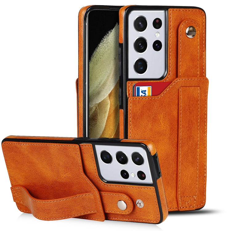Crazy Horse Texture Shockproof TPU + PU Leather Case with Card Slot & Wrist Strap Holder, For Samsung Galaxy S21 5G, For Samsung Galaxy S21+ 5G, For Samsung Galaxy S21 Ultra 5G, For Samsung Galaxy S21 FE, For Samsung Galaxy S20, For Samsung Galaxy S20+