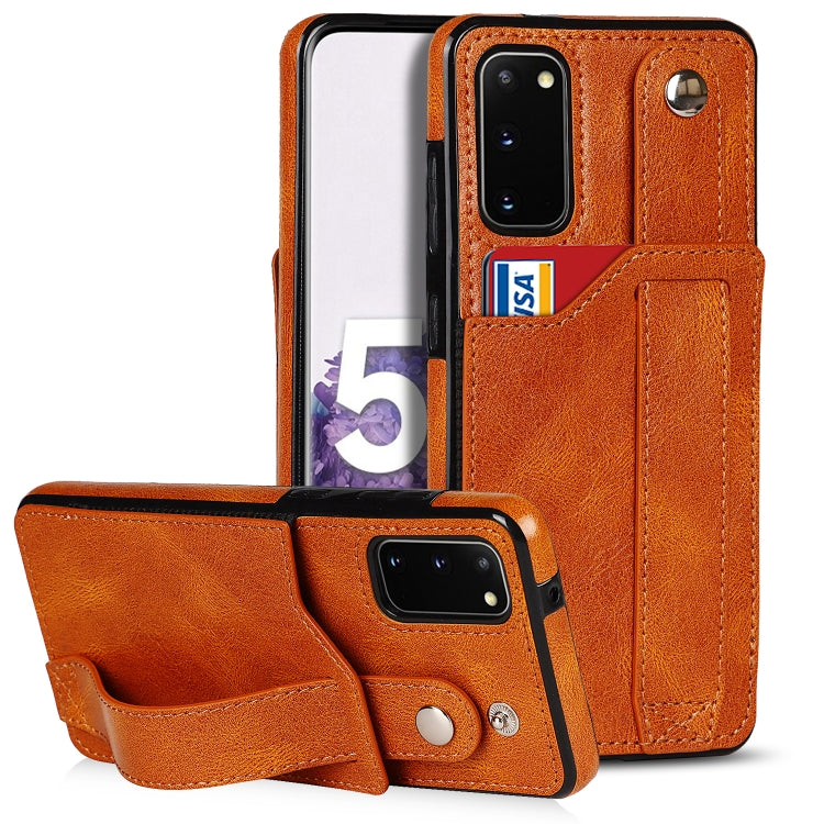 Crazy Horse Texture Shockproof TPU + PU Leather Case with Card Slot & Wrist Strap Holder, For Samsung Galaxy S21 5G, For Samsung Galaxy S21+ 5G, For Samsung Galaxy S21 Ultra 5G, For Samsung Galaxy S21 FE, For Samsung Galaxy S20, For Samsung Galaxy S20+