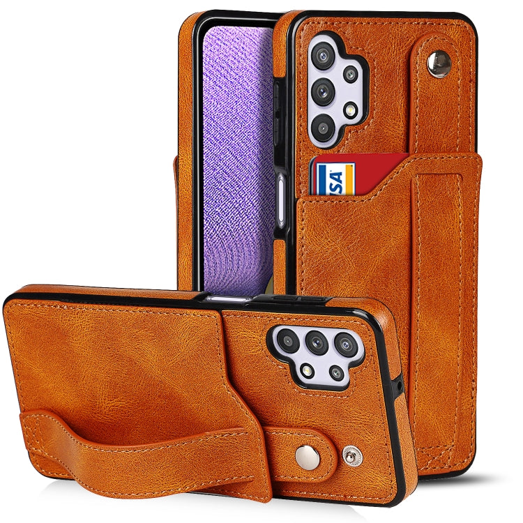Crazy Horse Texture Shockproof TPU + PU Leather Case with Card Slot & Wrist Strap Holder, For Samsung Galaxy A32 5G, For Samsung Galaxy A22 5G