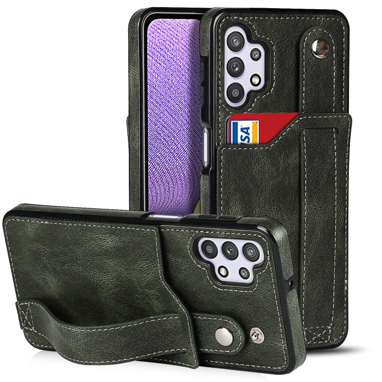 Crazy Horse Texture Shockproof TPU + PU Leather Case with Card Slot & Wrist Strap Holder, For Samsung Galaxy A32 5G, For Samsung Galaxy A22 5G