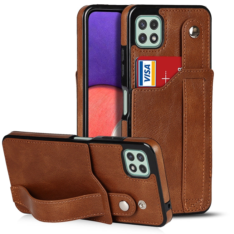 Crazy Horse Texture Shockproof TPU + PU Leather Case with Card Slot & Wrist Strap Holder, For Samsung Galaxy A32 5G, For Samsung Galaxy A22 5G