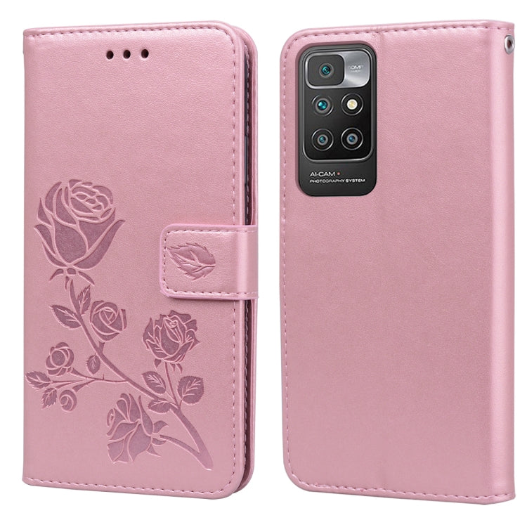 Rose Embossed Horizontal Flip PU Leather Case with Holder & Card Slots & Wallet, For Xiaomi Redmi 10