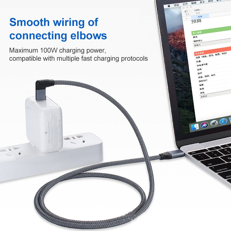 100W USB-C / Type-C Elbow to USB-C / Type-C Male Full-function Data Cable with E-mark, 0.5m, 1m, 1.5m