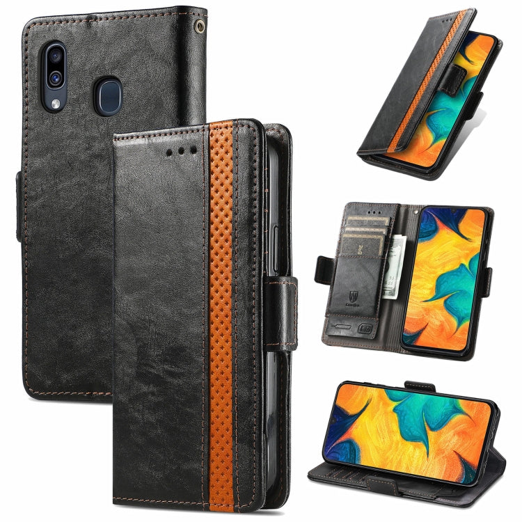 CaseNeo Business Splicing Dual Magnetic Buckle Horizontal Flip PU Leather Case with Holder & Card Slots & Wallet, For Samsung Galaxy A20, For Samsung Galaxy A30