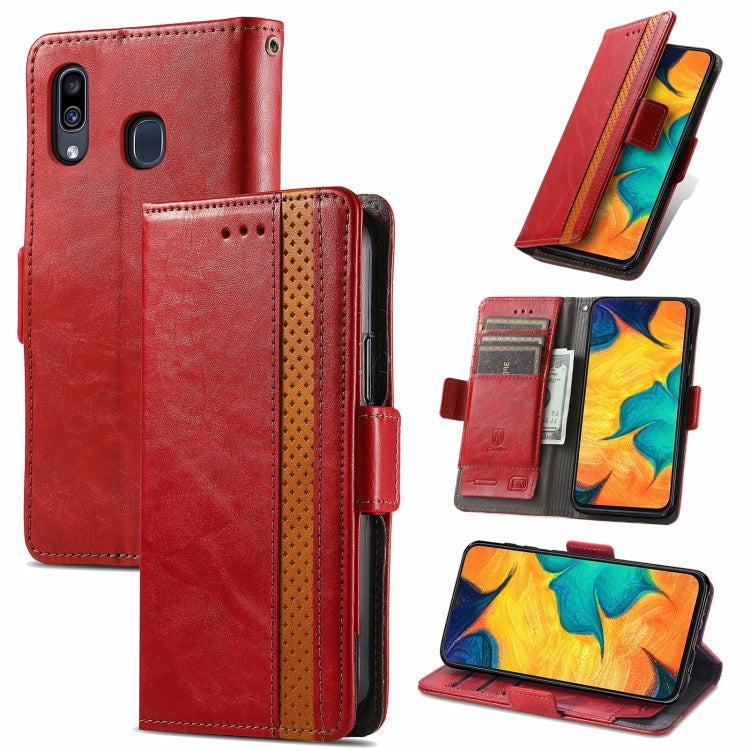 CaseNeo Business Splicing Dual Magnetic Buckle Horizontal Flip PU Leather Case with Holder & Card Slots & Wallet, For Samsung Galaxy A20, For Samsung Galaxy A30