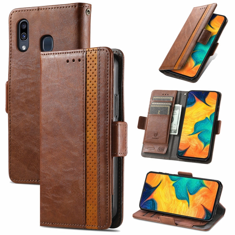 CaseNeo Business Splicing Dual Magnetic Buckle Horizontal Flip PU Leather Case with Holder & Card Slots & Wallet, For Samsung Galaxy A20, For Samsung Galaxy A30