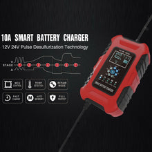 Load image into Gallery viewer, FOXSUR 10A 12V 7-segment Motorcycle / Car Smart Battery Charger, EU Plug, UK Plug, US Plug
