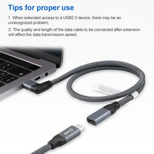 Load image into Gallery viewer, 100W USB-C / Type-C Elbow Male to USB-C / Type-C Female Full-function Data Extension Cable, 0.2m, 0.5m, 1m, 1.5m