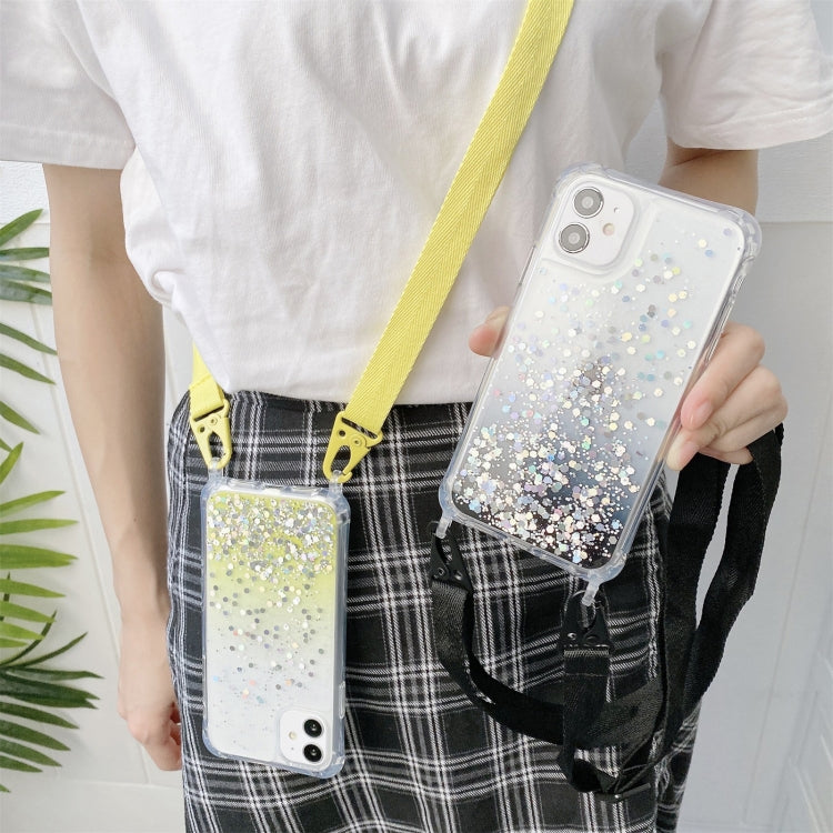 Gradient Glitter Powder Epoxy TPU Thickened Acrylic Shockproof Case with Wide Neck Lanyard, For iPhone 13, For iPhone 13 Pro, For iPhone 13 Pro Max, For iPhone 12 / 12 Pro, For iPhone 12 Pro Max, For iPhone 11, For iPhone 11 Pro, For iPhone 11 Pro Max