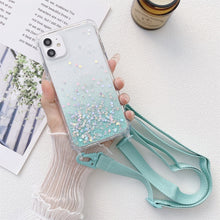Load image into Gallery viewer, Gradient Glitter Powder Epoxy TPU Thickened Acrylic Shockproof Case with Wide Neck Lanyard, For iPhone 13 mini, For iPhone 13, For iPhone 13 Pro, For iPhone 13 Pro Max, For iPhone 12 mini, For iPhone 12 / 12 Pro, For iPhone 12 Pro Max, For iPhone 11   ...