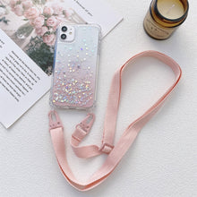 Load image into Gallery viewer, Gradient Glitter Powder Epoxy TPU Thickened Acrylic Shockproof Case with Wide Neck Lanyard, For iPhone 13 mini, For iPhone 13, For iPhone 13 Pro, For iPhone 13 Pro Max, For iPhone 12 mini, For iPhone 12 / 12 Pro, For iPhone 12 Pro Max, For iPhone 11   ...
