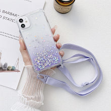 Load image into Gallery viewer, Gradient Glitter Powder Epoxy TPU Thickened Acrylic Shockproof Case with Wide Neck Lanyard, For iPhone 13 mini, For iPhone 13, For iPhone 13 Pro, For iPhone 13 Pro Max, For iPhone 12 mini, For iPhone 12 / 12 Pro, For iPhone 12 Pro Max, For iPhone 11   ...
