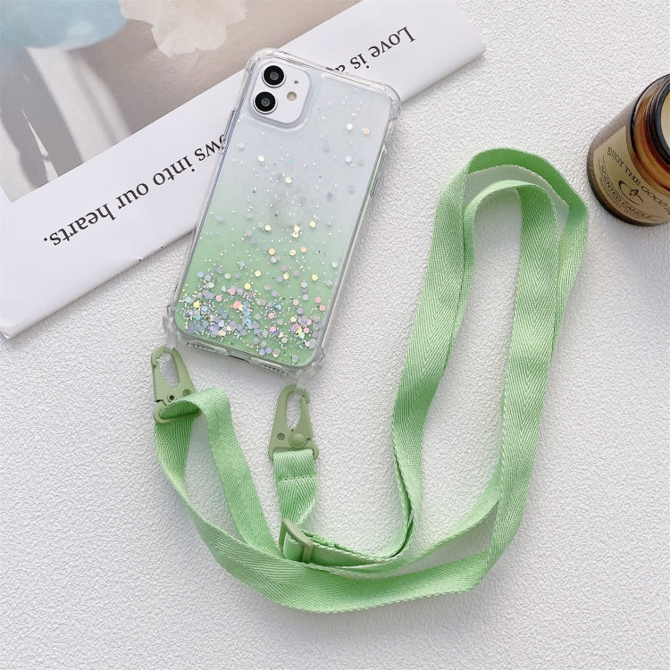 Gradient Glitter Powder Epoxy TPU Thickened Acrylic Shockproof Case with Wide Neck Lanyard, For iPhone 13, For iPhone 13 Pro, For iPhone 13 Pro Max, For iPhone 12 / 12 Pro, For iPhone 12 Pro Max, For iPhone 11, For iPhone 11 Pro, For iPhone 11 Pro Max