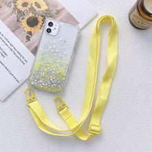 Load image into Gallery viewer, Gradient Glitter Powder Epoxy TPU Thickened Acrylic Shockproof Case with Wide Neck Lanyard, For iPhone 13 mini, For iPhone 13, For iPhone 13 Pro, For iPhone 13 Pro Max, For iPhone 12 mini, For iPhone 12 / 12 Pro, For iPhone 12 Pro Max, For iPhone 11   ...