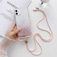 Load image into Gallery viewer, Gradient Glitter Powder Epoxy TPU Thickened Acrylic Shockproof Case with Round Neck Lanyard, For iPhone 13, For iPhone 13 Pro, For iPhone 13 Pro Max, For iPhone 12 / 12 Pro, For iPhone 12 Pro Max, For iPhone 11, For iPhone 11 Pro, For iPhone 11 Pro Max...