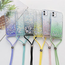 Load image into Gallery viewer, Gradient Glitter Powder Epoxy TPU Thickened Acrylic Shockproof Case with Round Neck Lanyard, For iPhone 13, For iPhone 13 Pro, For iPhone 13 Pro Max, For iPhone 12 mini, For iPhone 12 / 12 Pro, For iPhone 12 Pro Max, For iPhone 11, For iPhone 11 Pro   ...