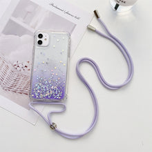 Load image into Gallery viewer, Gradient Glitter Powder Epoxy TPU Thickened Acrylic Shockproof Case with Round Neck Lanyard, For iPhone 13, For iPhone 13 Pro, For iPhone 13 Pro Max, For iPhone 12 / 12 Pro, For iPhone 12 Pro Max, For iPhone 11, For iPhone 11 Pro, For iPhone 11 Pro Max...