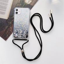 Load image into Gallery viewer, Gradient Glitter Powder Epoxy TPU Thickened Acrylic Shockproof Case with Round Neck Lanyard, For iPhone 13, For iPhone 13 Pro, For iPhone 13 Pro Max, For iPhone 12 / 12 Pro, For iPhone 12 Pro Max, For iPhone 11, For iPhone 11 Pro, For iPhone 11 Pro Max...