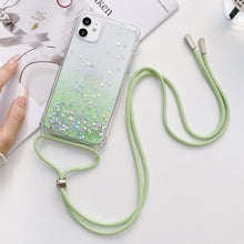 Load image into Gallery viewer, Gradient Glitter Powder Epoxy TPU Thickened Acrylic Shockproof Case with Round Neck Lanyard, For iPhone 13, For iPhone 13 Pro, For iPhone 13 Pro Max, For iPhone 12 mini, For iPhone 12 / 12 Pro, For iPhone 12 Pro Max, For iPhone 11, For iPhone 11 Pro   ...