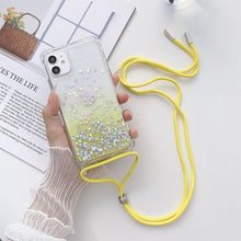 Load image into Gallery viewer, Gradient Glitter Powder Epoxy TPU Thickened Acrylic Shockproof Case with Round Neck Lanyard, For iPhone 13, For iPhone 13 Pro, For iPhone 13 Pro Max, For iPhone 12 mini, For iPhone 12 / 12 Pro, For iPhone 12 Pro Max, For iPhone 11, For iPhone 11 Pro   ...