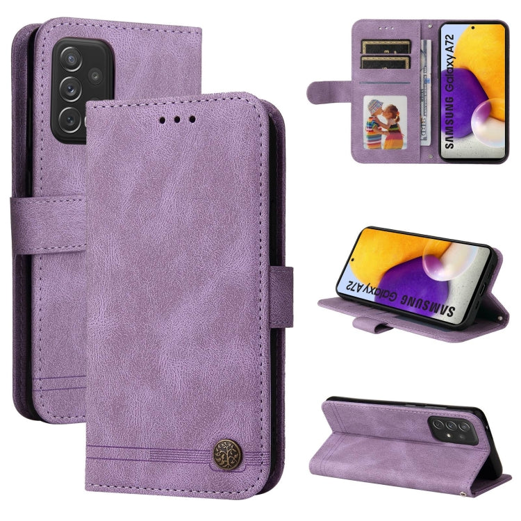 Skin Feel Life Tree Metal Button Horizontal Flip Leather Case with Holder & Card Slot & Wallet & Photo Frame & Strap, For Samsung Galaxy A72 5G / 4G