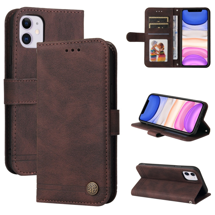 Skin Feel Life Tree Metal Button Horizontal Flip Leather Case with Holder & Card Slot & Wallet & Photo Frame & Strap, For iPhone 13 mini, For iPhone 13, For iPhone 13 Pro, For iPhone 13 Pro Max, For iPhone 12 mini, For iPhone 12 / 12 Pro               ...