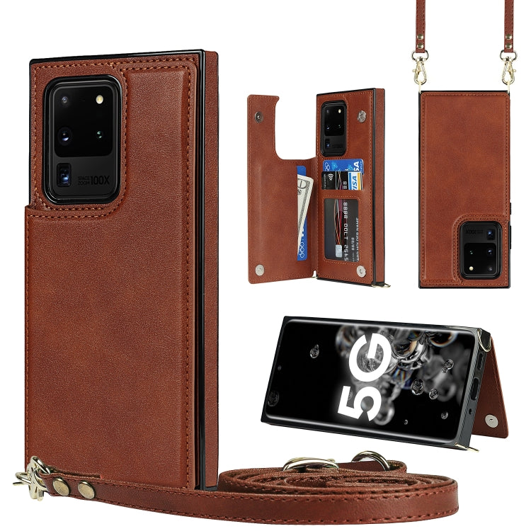 Cross-body Square Double Buckle Flip Card Bag TPU+PU Case with Card Slots & Wallet & Photo & Strap, For Samsung Galaxy Note20, For Samsung Galaxy Note20 Ultra, For Samsung Galaxy S20, For Samsung Galaxy S20 Ultra, For Samsung Galaxy S20 FE             ...