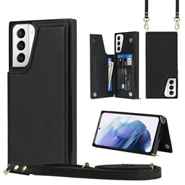 Cross-body Square Double Buckle Flip Card Bag TPU+PU Case with Card Slots & Wallet & Photo & Strap, For Samsung Galaxy S21+ 5G