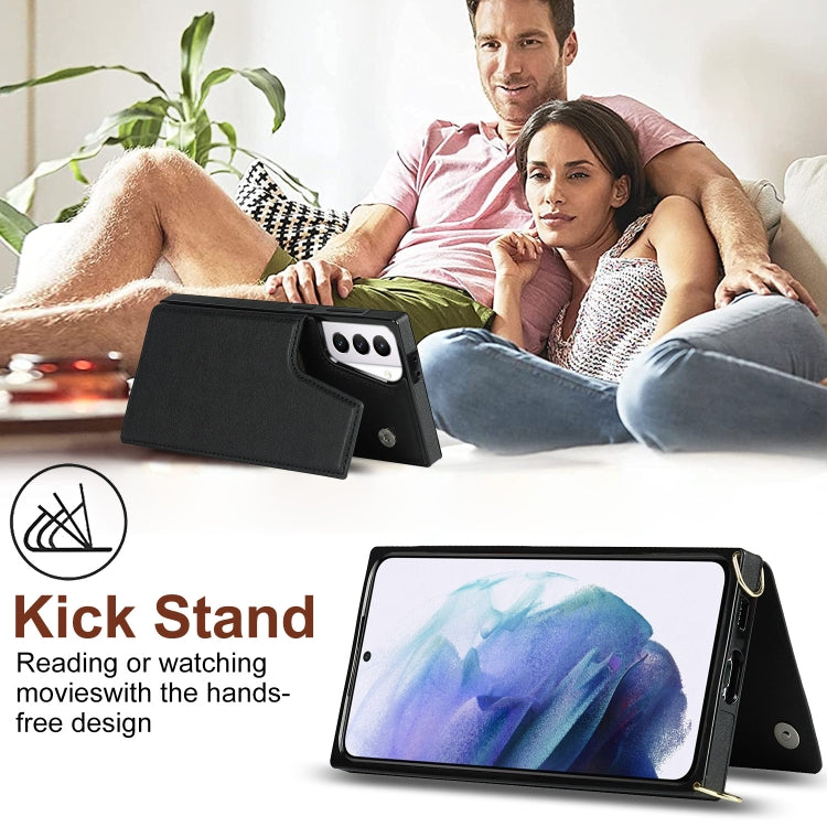 Cross-body Square Double Buckle Flip Card Bag TPU+PU Case with Card Slots & Wallet & Photo & Strap, For Samsung Galaxy S21+ 5G