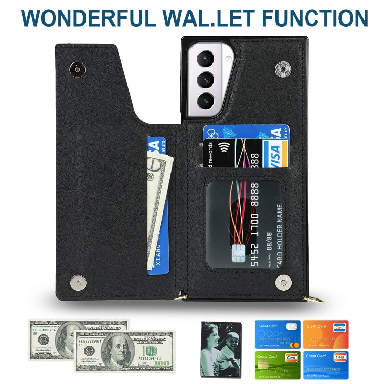 Cross-body Square Double Buckle Flip Card Bag TPU+PU Case with Card Slots & Wallet & Photo & Strap, For Samsung Galaxy S21+ 5G