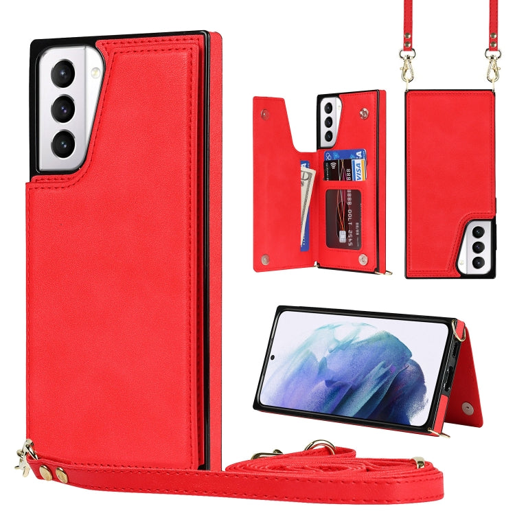 Cross-body Square Double Buckle Flip Card Bag TPU+PU Case with Card Slots & Wallet & Photo & Strap, For Samsung Galaxy S21+ 5G
