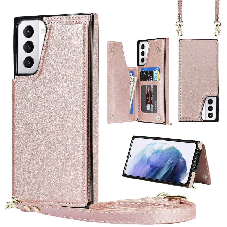 Cross-body Square Double Buckle Flip Card Bag TPU+PU Case with Card Slots & Wallet & Photo & Strap, For Samsung Galaxy S21+ 5G