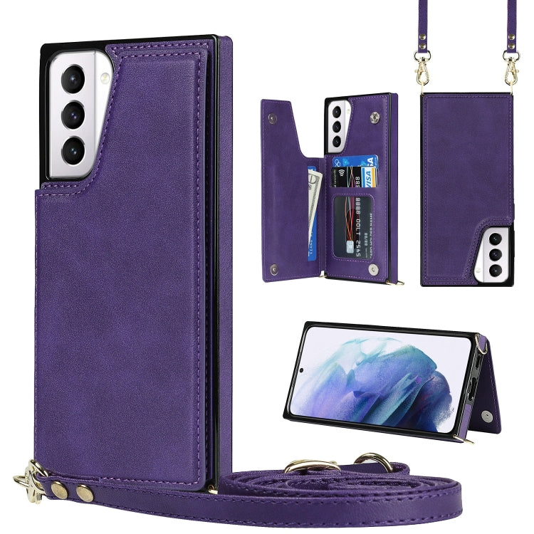 Cross-body Square Double Buckle Flip Card Bag TPU+PU Case with Card Slots & Wallet & Photo & Strap, For Samsung Galaxy S21+ 5G