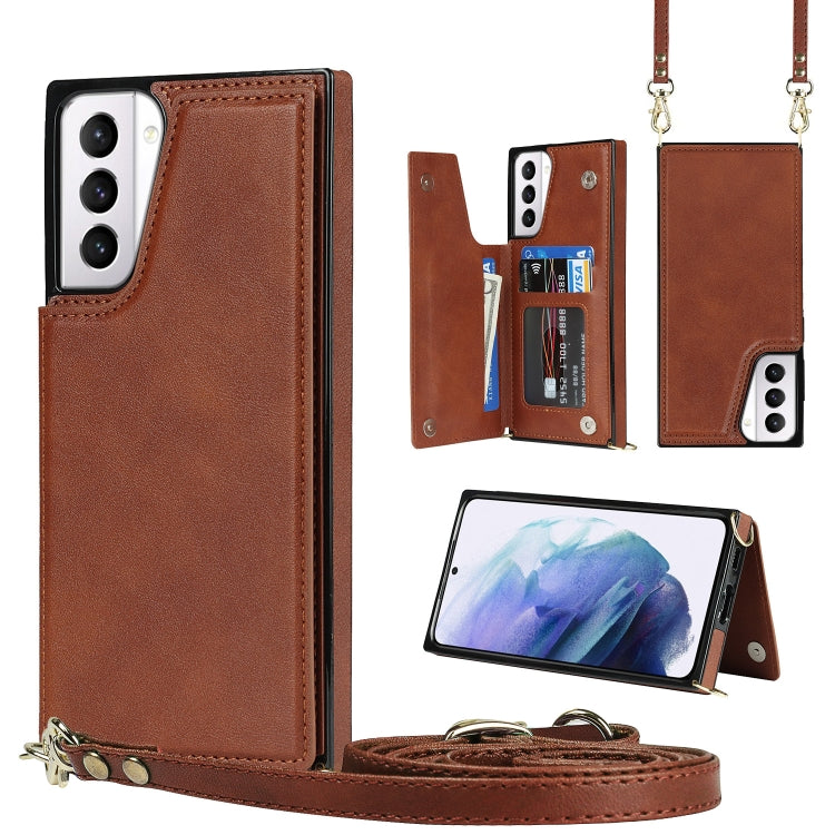 Cross-body Square Double Buckle Flip Card Bag TPU+PU Case with Card Slots & Wallet & Photo & Strap, For Samsung Galaxy S21+ 5G
